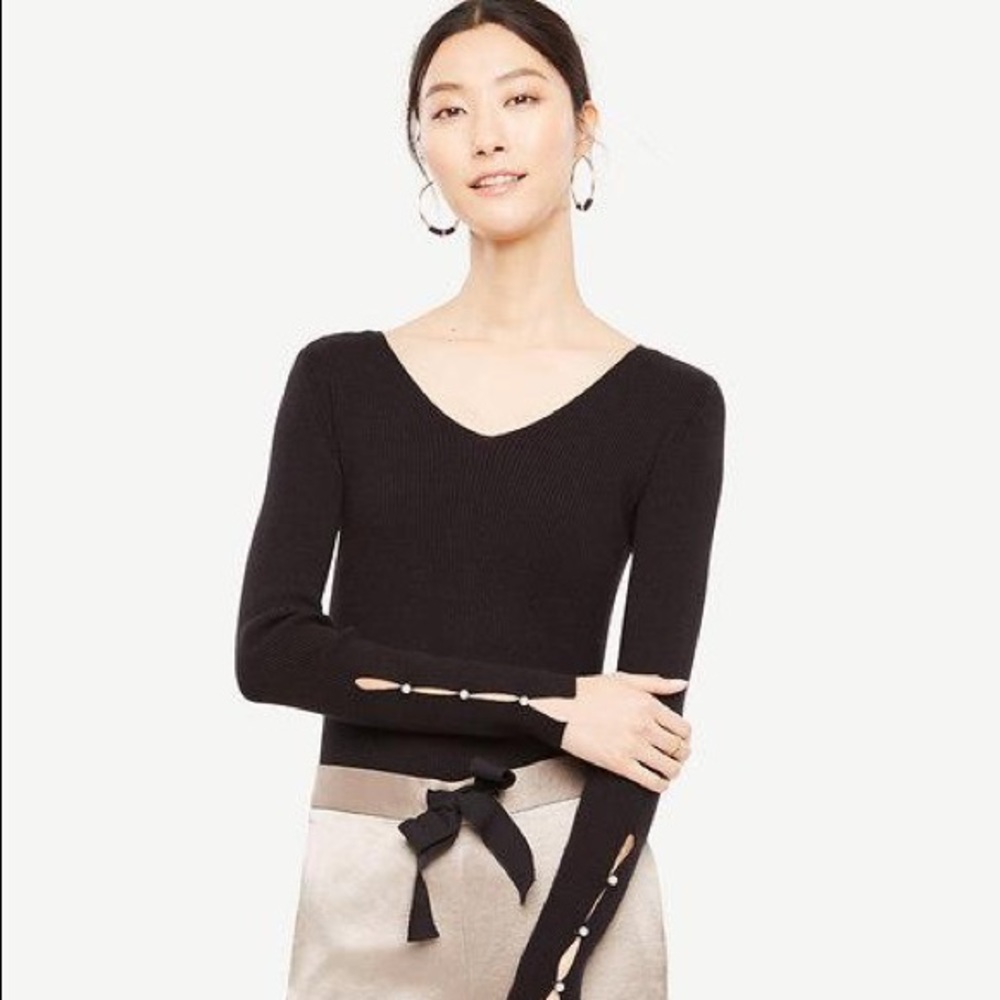 Ann Taylor Pearlized Button Slit Cuff Sweater